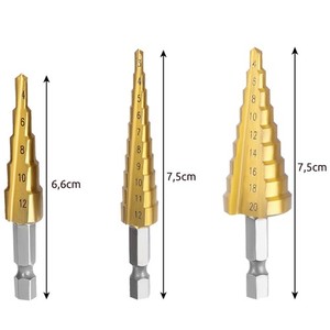 ชุดดอกสว่านทรงกรวย 3 ชิ้น บิ๊กสเตรนเคลือบไทเทเนียม สำหรับเจาะโลหะ ไม้ พลาสติก - Product Image 5