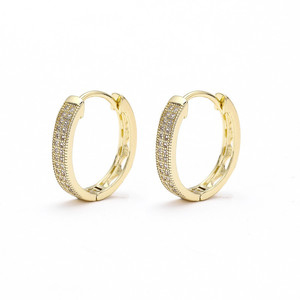 <b>Huggie</b> Earrings Gold Micro Insert Round Geometric Everyday Wear - Product Image 1