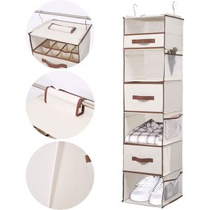 6 <b>Shelves</b> Hanging Closet Storage Organizer with Drawers <b>Box</b> and Side Pockets Space Saving Wardrobe Organizer for Baby Clothing - Product Image 1