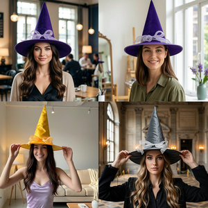 Cappello Magico a Punta da Strega o Mago per Halloween con Nastro a Coda di Pesce in Velluto e Pannello in Raso Lunghezza 1,5m per Accessorio da Festa per Adulti - Product Image 4