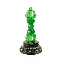 Ornement d'autel bouddhiste Vajra à cinq branches en verre émaillé, figurine décorative de style chinois, base en lotus, décoration de sanctuaire
