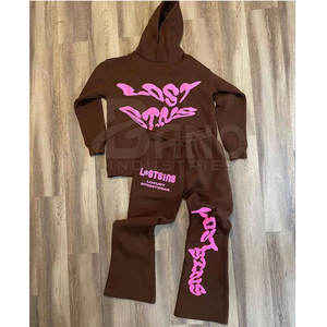 Alta calidad XXL Puff estampado chándal 100% algodón Casual invierno Fitness ropa deportiva de talla grande cuello Jogging pantalones conjunto - Product Image 2