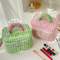 Pochette de toilette en coton matelassé avec nœud papillon brodé, portable, pour voyage, avec logo personnalisé