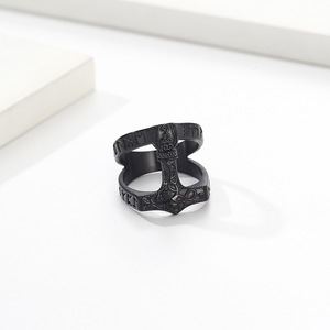 Nordic Viking Thor's Hammer Titanium Steel <b>Ring</b> Men's Black Letter Design Fashion Jewelry Gift - Product Image 2