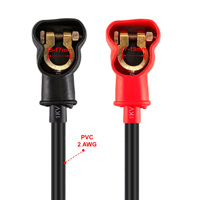 Câble de démarrage de batterie robuste 50 cm 2AWG avec pinces en cuivre massif noires et gaine de protection, fil d'alimentation pour onduleur RV 12V 24V