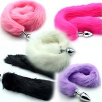 Jouets sexuels fétichistes en métal/silicone, plug anal en fourrure de renard/cheval de 78 cm de long, pour adultes.