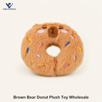 Jouet en peluche pour chien en forme de beignet Ours brun, doux et moelleux, pour câliner et apporter, pour chiots et chatons, avec visage endormi brodé