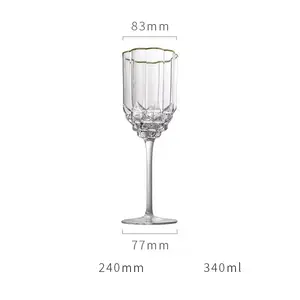 Wholesale Luxury Electroplating Gold Rim Crystal Goblet Wine Glasses Gift Set Cup For Wedding Hotel