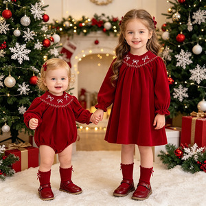 Vestido de estilo navideño <span class=keywords><strong>para</strong></span> bebés <span class=keywords><strong>niñas</strong></span>, manga larga, pelele infantil, conjunto de moda <span class=keywords><strong>para</strong></span> hermanas, gran éxito de ventas - Product Image 1