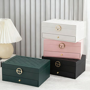 กล่องใส่เครื่องประดับหนังแท้สีดำทรงสี่เหลี่ยมผืนผ้า พร้อมกุญแจล็อค - กล่องเก็บของระดับไฮเอนด์ พร้อมโลโก้สั่งทำและส่วนประกอบโลหะ - Product Image 1