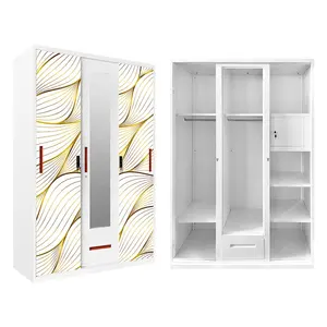 drawers cabinet armoire printed modern almirah design mirror sliding door metal closet bedroom furniture closet storage wardrobe
