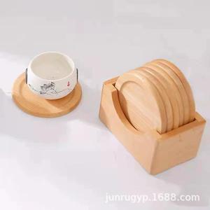 Juego de posavasos de madera, tapete aislante térmico redondo de color sólido para té, café, uso doméstico - Product Image 3