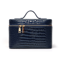 Trousse de Maquillage Portable en PU Effet Crocodile Brillant avec Séparateur Amovible, Intérieur Velours, Organisateur de Voyage, Pochette en Satin pour Bijoux et Soins de la Peau