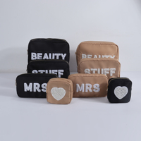 Sac de maquillage en nylon multicolores à broder soi-même, organiseur de trousse de toilette, fermeture éclair en métal, nylon imperméable, sacs cosmétiques de voyage pour femmes