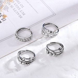 Retro European American Thai Silver Ring Women's Double Layer Ball Design Index Finger Jewelry Gift Fashion Rings - Product Image 1