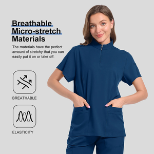 Conjunto de exfoliación suave y transpirable para mujer, pantalones de manga corta, cuello con cremallera, uniforme de trabajo para técnico de uñas de salón de belleza, venta al por mayor - Product Image 5