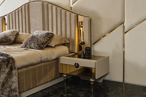 Mr Italian Design New Elegant Luxury Leather Deluxe Golden Cama cómoda King Size Matrimonio Cama de boda para el hogar Villa - Product Image 6