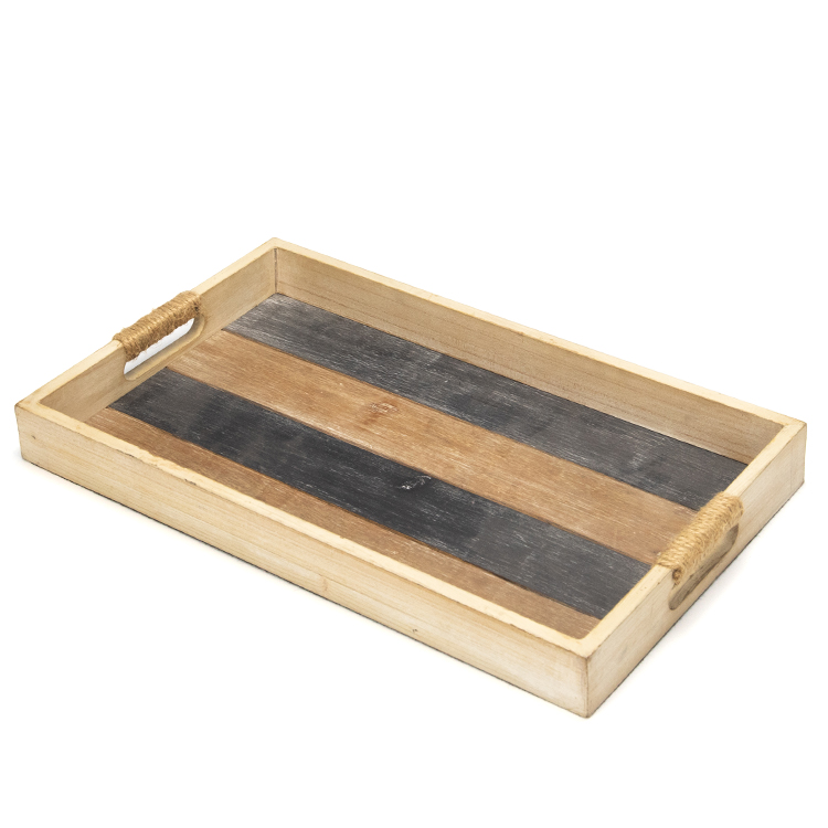 Custom Wholesale Stackable Wood Breakfast Coffee Food Tray Rustic Decorations Platter Wooden Serving Trays With Handle