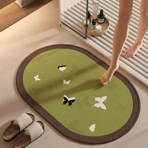 Tapis de bain ovale vert en imitation lin, antidérapant, absorbant, séchage rapide, pour entrée de salle de bain - Product Image 1