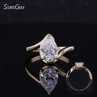 Bague de fiançailles Starsgem pour femme, en or jaune 14 carats, avec diamant poire de laboratoire 1 carat couleur DE, certifié IGI, style incurvé, divers modèles