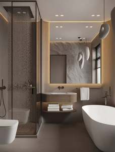 Salle de bain avec vasque simple de style minimaliste italien, design personnalisé haut de gamme, finition mate, grand miroir - Product Image 5