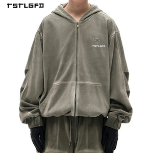 Ensemble de survêtement deux pièces pour homme, personnalisé OEM, style vintage, avec sweat à capuche zippé teint et short cargo en coton épais délavé minéral - Product Image 4