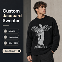 Pull en maille bouclé jacquard pour homme, coupe oversize, style streetwear sombre, motif statue, vintage gothique, OEM ODM