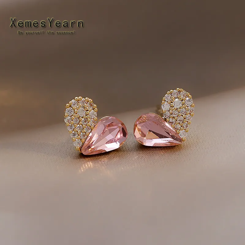 2021 New Design Sense Splicing Pink Heart-Shaped Earrings For Woman Korean Fashion Jewelry Party Girls Sweet Earring Accessories