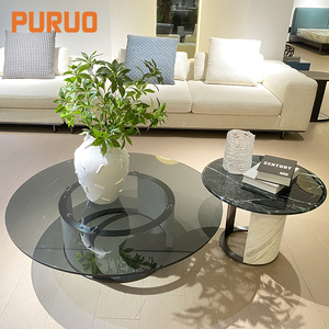 Mesa Auxiliar de Estilo Europeo para Apartamento, Muebles para el Hogar, Mesa de Centro Redonda de Vidrio Templado y Acero Inoxidable - Product Image 3