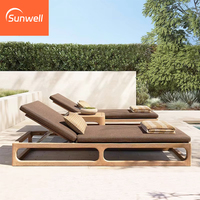 Chaise longue de luxe en teck massif avec coussins résistants aux UV, écologique, pour piscine extérieure, hôtels, villas, cours