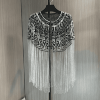Abaya de style français pour femmes du Moyen-Orient, haut de gamme, en polyester, à bouton unique, courte, avec perles élaborées et pompons, nouvelle collection automne