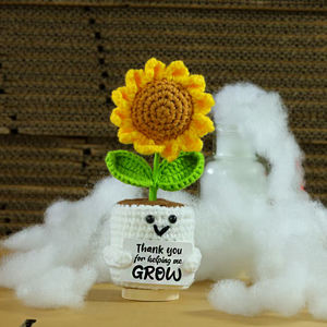 Muñeco de girasol positivo Crochet con tarjeta Gracias por ayudarme a crecer Regalo de agradecimiento al Maestro de la planta de ganchillo del estudiante - Product Image 4
