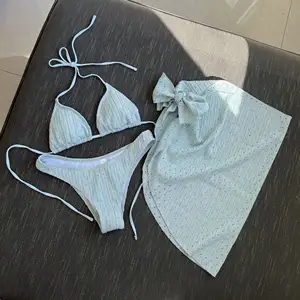 Bikini manufacturer customized logo beachwear swimwear custom textured crinkle seersucker fabric swimsuit