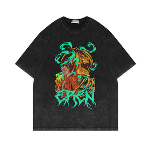 Vente en gros coton épais DTG impression numérique goutte épaule surdimensionné t-shirt Anime Vintage t-shirt une pièce Luffy Anime t-shirt - Product Image 5