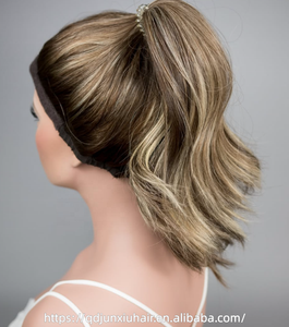 Perruque queue de cheval en <span class=keywords><strong>cheveux</strong></span> humains ondulés, couleur piano, avec mèches blond cendré, sans colle, adaptée aux débutants, fabriquée à la machine, collection automne - Product Image 1