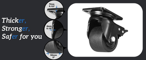 Huarui 2 Zoll Langlebige Nylon-Rollen mit Niedrigem Schwerpunkt, Schwarz, Extra Breite, mit Bremsplatte, Schwenkbare Laufrollen - Product Image 6