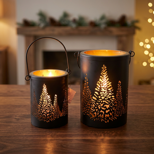 Lanternes porte-bougies en fer noir faites à la main Sonnet Decor avec motif hibou découpé, résistantes à la chaleur, ensemble de décoration de Noël pour la maison - Product Image 2