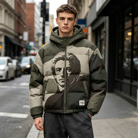 Blouson matelassé à capuche camouflage personnalisé pour homme, imprimé portrait, coupe oversize, zippé, style streetwear, manteau d'hiver rembourré