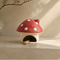 Brûleur d'encens artisanal en forme de champignon, porte-encens en céramique artisanale avec orifice de fumée pour cônes, bâtonnets et herbes, décoration de bureau rétro