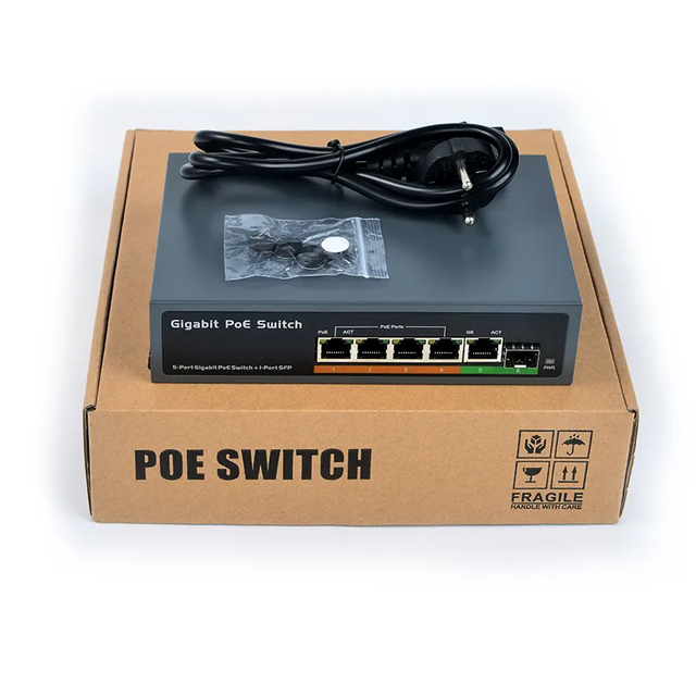 SDapo Brand PSE604GS 65W POE Network Switch 4 Port 1 Uplink 1 SFP IEEE802.3at/af 12Gbps Background Bandwidth Business Use