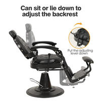 Fauteuil de Barbier Vintage en Cuir Noir avec Pompe Hydraulique Réglable, Base en Acier Inoxydable, Rotation à 360 Degrés, Idéal pour Salons de Beauté et Écoles
