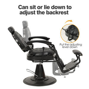 Sillón de Peluquería de Cuero Negro Estilo Vintage, Silla de Estilismo Hidráulica Ajustable para Barbería - Product Image 3