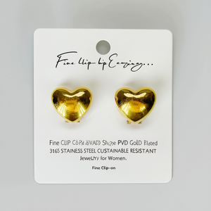 Boucles d'oreilles fines à clipser en forme de cœur, plaquées or PVD, en acier inoxydable 316L, durables et résistantes, pour femmes - Product Image 2