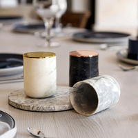 Vente en gros d'usine, pot à bougie en marbre et granit écologique fait main, couvercle doré, décoration pour la maison, restaurant, mariage