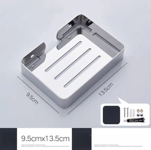 Porte-savon mural en acier inoxydable rectangulaire 9,5x13,5 cm, design minimaliste avec drainage automatique, finition polie pour salle de bain - Product Image 2
