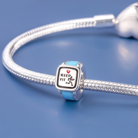Breloques Pan Charms Argent Bleu Keep Running Watch Fit Runner Beads pour Bracelet Original Femme Fille Ado Bijoux Berluque Nouvelle Arrivée