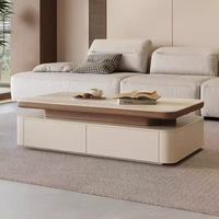 Ensemble table basse et meuble TV minimaliste italien pour salon, meuble TV en bois blanc avec tiroirs de rangement