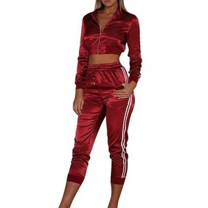 OEM Mujeres Velour Crop Hoodie con pantalones Trajes de dos piezas - Product Image 1