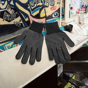 Gants de sécurité antidérapants en coton noir avec texture micro-diamantée en relief, poignet tricoté à couverture intégrale, usage général - Product Image 2
