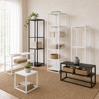 Table console moderne à 2 niveaux en métal, style industriel, avec cadre en fer rectangulaire et étagère de rangement pour salon et chambre à coucher